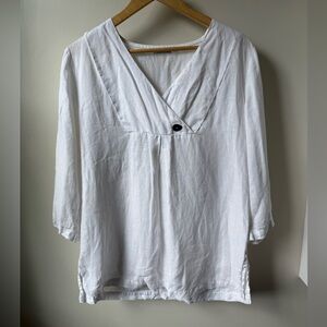 MARC WARE Linen Boho Lagenlook Top Popover‎ Beach Coastal Lightweight  White S